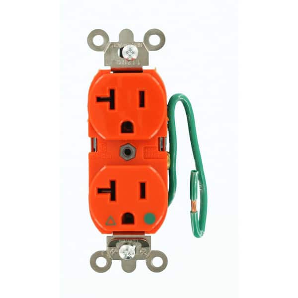 Leviton 20 Amp Hospital Grade Extra Heavy Duty Isolated Ground Duplex Outlet with 6 in. Lead, Orange