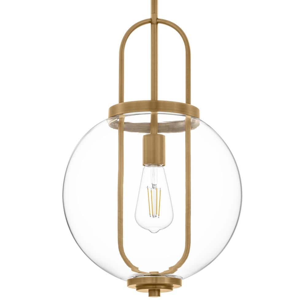 Nelwyn 1-Light Vintage Brass Pendant with Clear Glass Globe Shade
