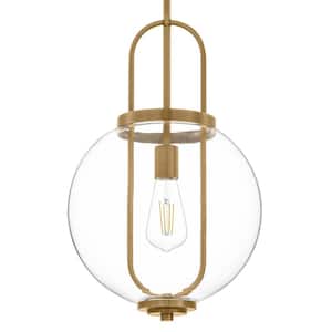 Nelwyn 1-Light Vintage Brass Pendant with Clear Glass Globe Shade