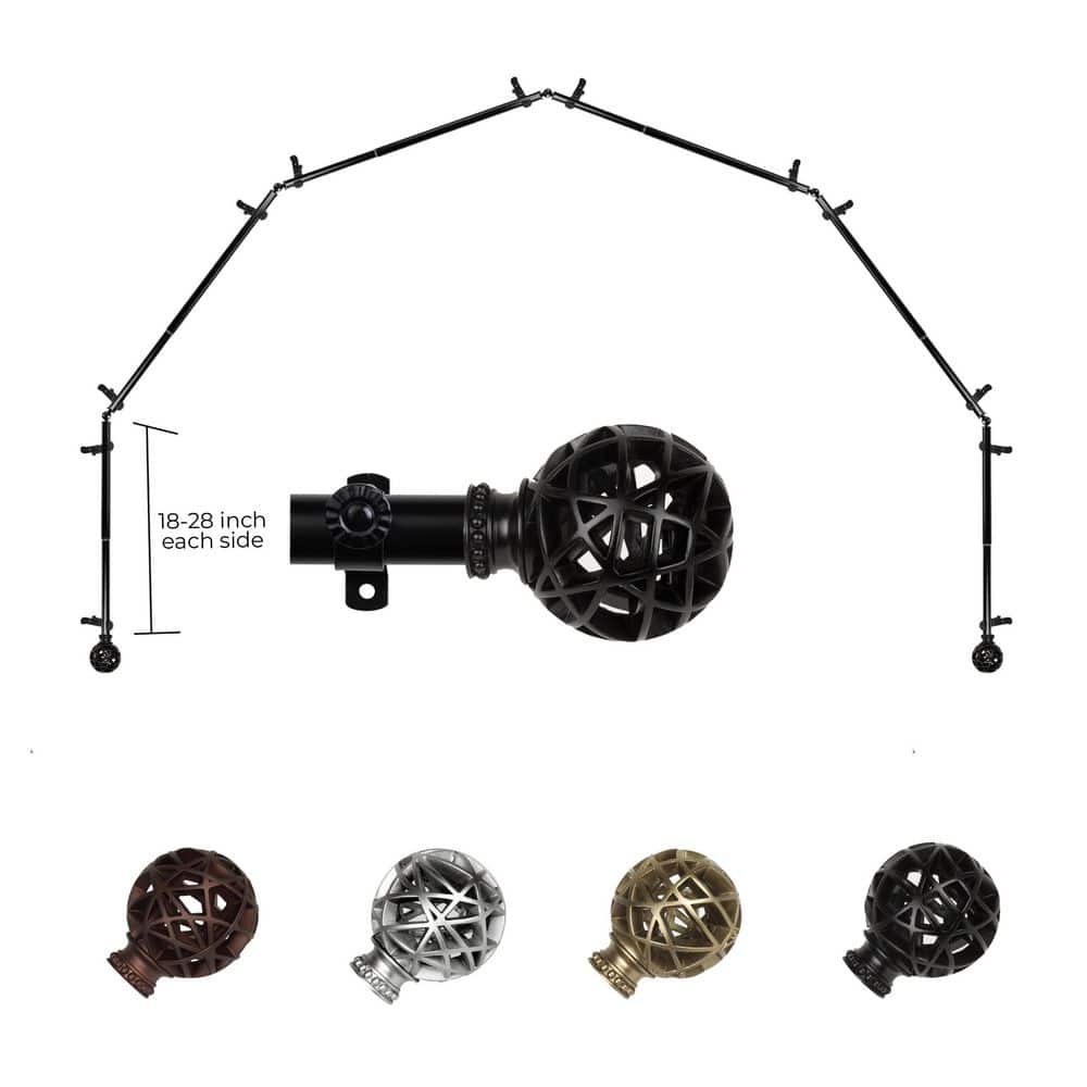 "13/16"" Leanette 6-Sided Bay Window Curtain Rod (18-28 inch each side)-Black" price history on PriceWatchPro