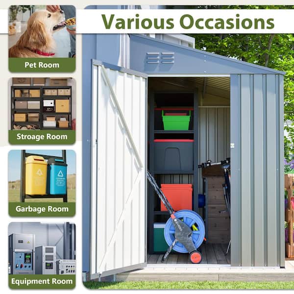Mondawe Olive grey 4 ft. W x 7 ft. D Outdoor Metal Lean-To Storage