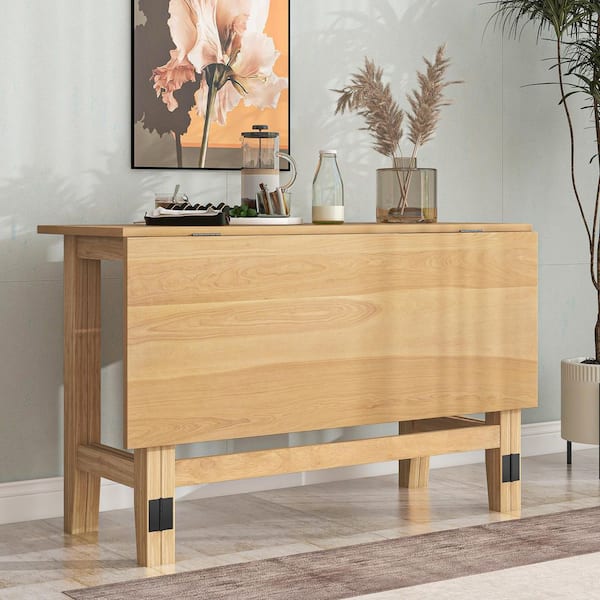 Extendable Farmhouse 47 in. Natural Brown MDF Acacia Wood Top 4 Legs Drop Leaf Base Dining Table (Seats 4)