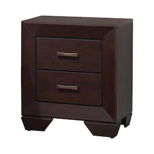 2-Drawer Dark Cocoa Brown Chic Wooden Side Nightstand 16.5 in. L x 23.5 in. W x 27 in. H