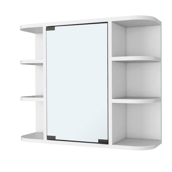 23.6 in. W x 19.6 in. H Rectangular White MDF Surface Mount Medicine Cabinet with Mirror, with 6 Shelves