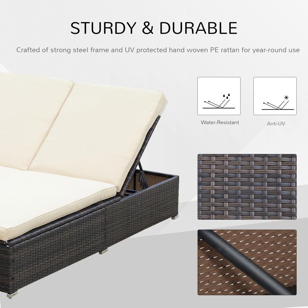 Beige Cushioned PE Rattan Wicker Outdoor Chaise Lounge Set with Table