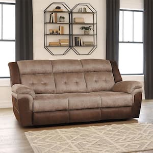 Concetta 91 in. W Straight Arm Microfiber Rectangle Double Reclining Sofa in. 2-Tone Brown