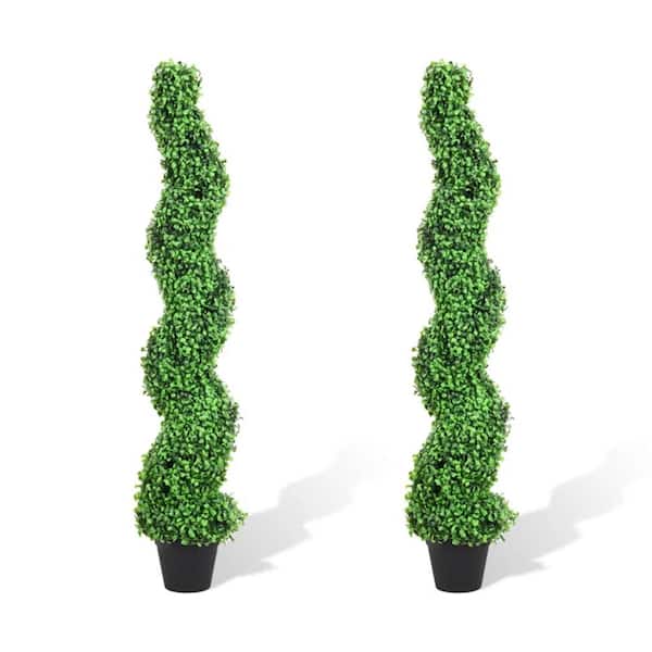 Cesicia 58 .2 in. Artificial Green Boxwood Spiral Topiary Tree in Pot for Indoor and Outdoor (Set of 2)