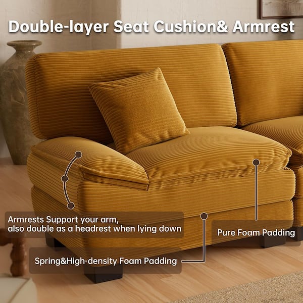 Morden Fort 87 in. Mustard Yellow Corduroy Fabric Couch 2-Seats