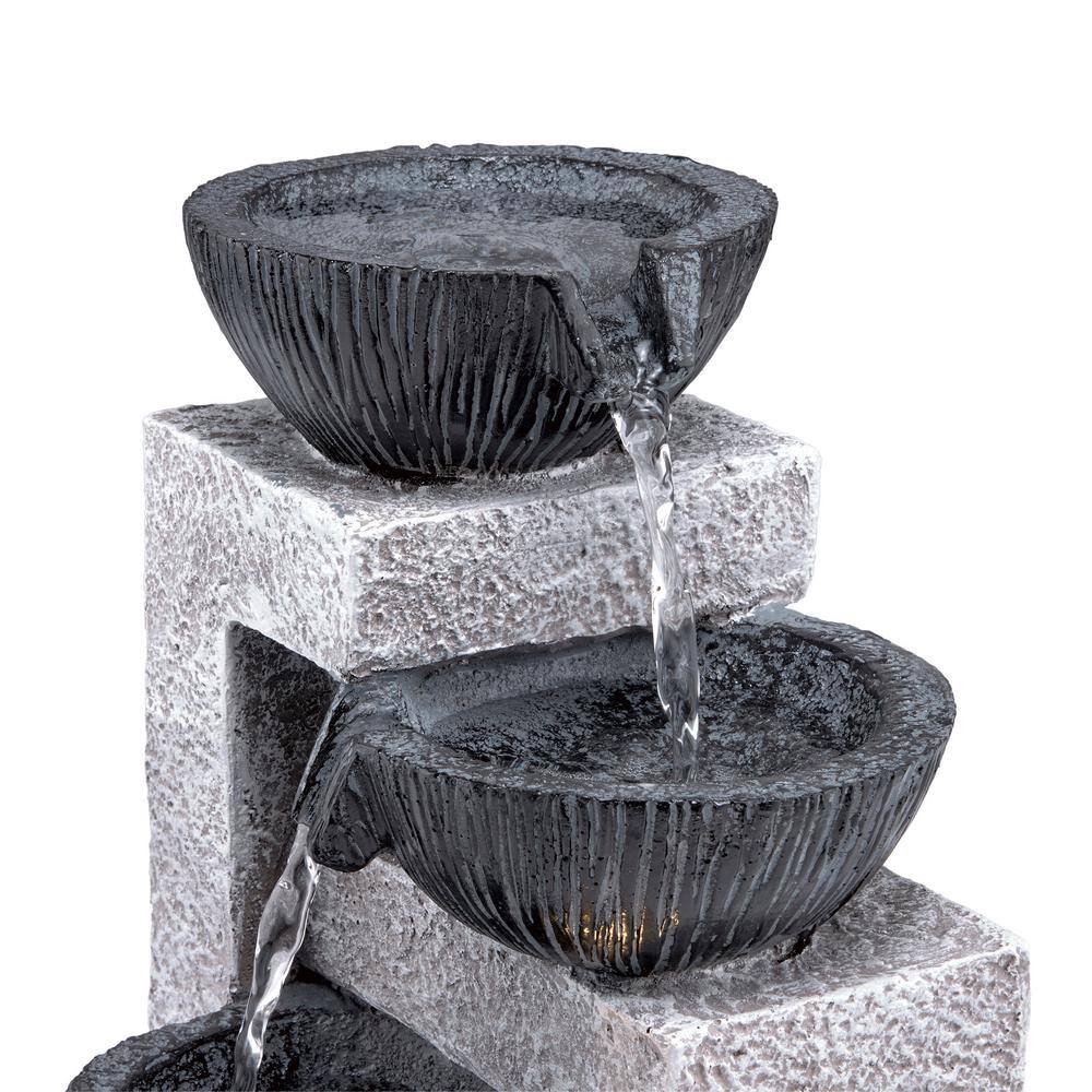 14" Gray Resin Cascading Bowl Tabletop Fountain with LED Lights