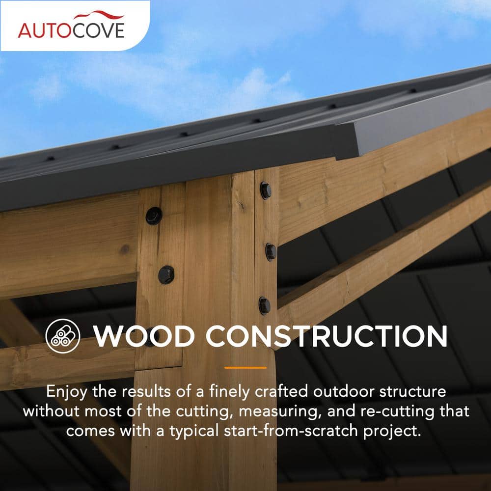 Large Cedar Wood Carport with Black Metal Roof