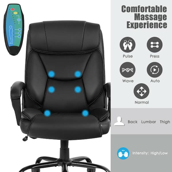 Adjustable Height Office Chair Leather Computer Gaming Chair Massage Function 