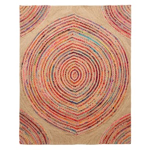 Azalea Beige Natural/Multi-Color 8 ft. x 10 ft. Braided Jute Medallion Area Rug