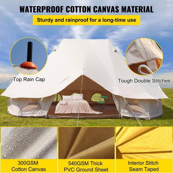 VEVOR Bell Tent 19.7 ft. x 13.1 ft. x 9.8 ft. Yurt Beige Canvas Tent Cotton Glamping Tents 8-12 Person Season Tent Blade Span