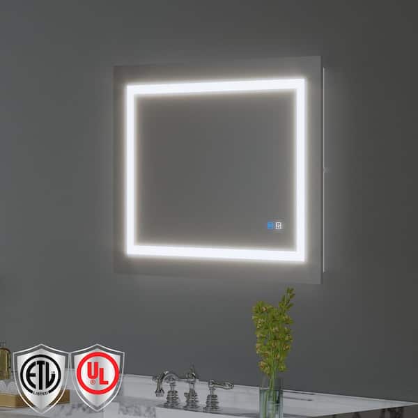 24 in. W x 32 in. H Rectangular Frameless LED Light Anti-Fog Wall Mount Bathroom Vanity Mirror Super Bright