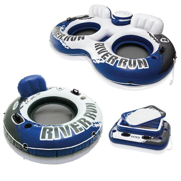Intex Blue 72-Can Vinyl Beverage Cooler Float and 2-Person Tube Float and 1-Person Tube