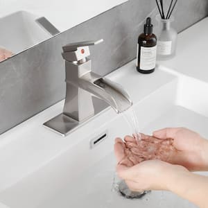 Single Handle Single Hole Bathroom Faucet Deck Plate Included, Pop Up Drain and Water Supply Hoses in Brushed Nickel