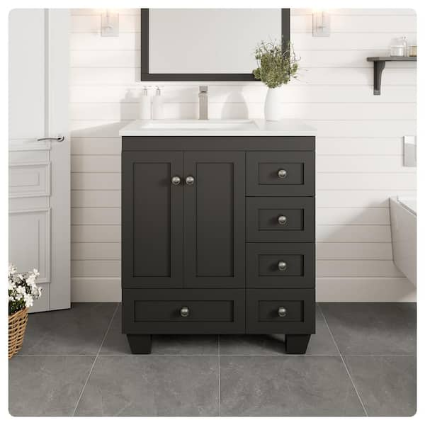 Happy 30 in. Single Sink Espresso Bath Vanity with White Carrara Quartz Top (Assembled)