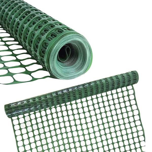 Extra Strength Mesh Snow Fencing Safety Fence Green & 25 Steel Plant Stakes 