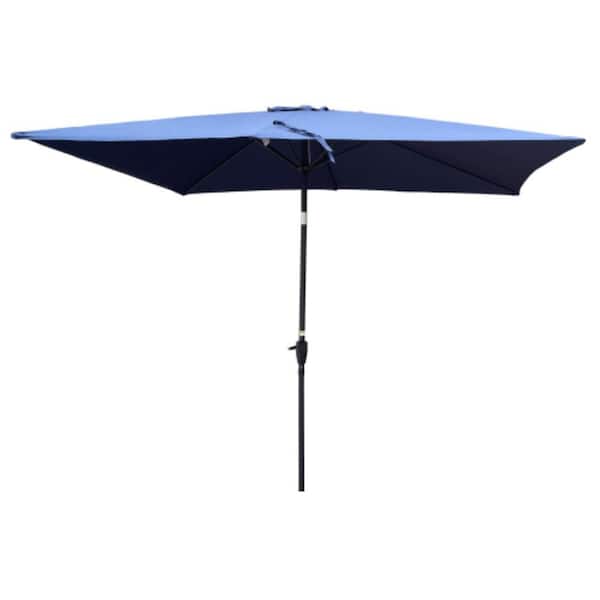 Unbranded Outdoor Patio 6 ft. x 9 ft. Navy Blue Umbrella Canopy with Crank and Push Button Tilt, without flap, for Garden, Pool