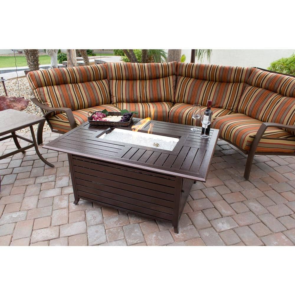 Hammered Bronze Square Gas Fire Pit Table with Glass