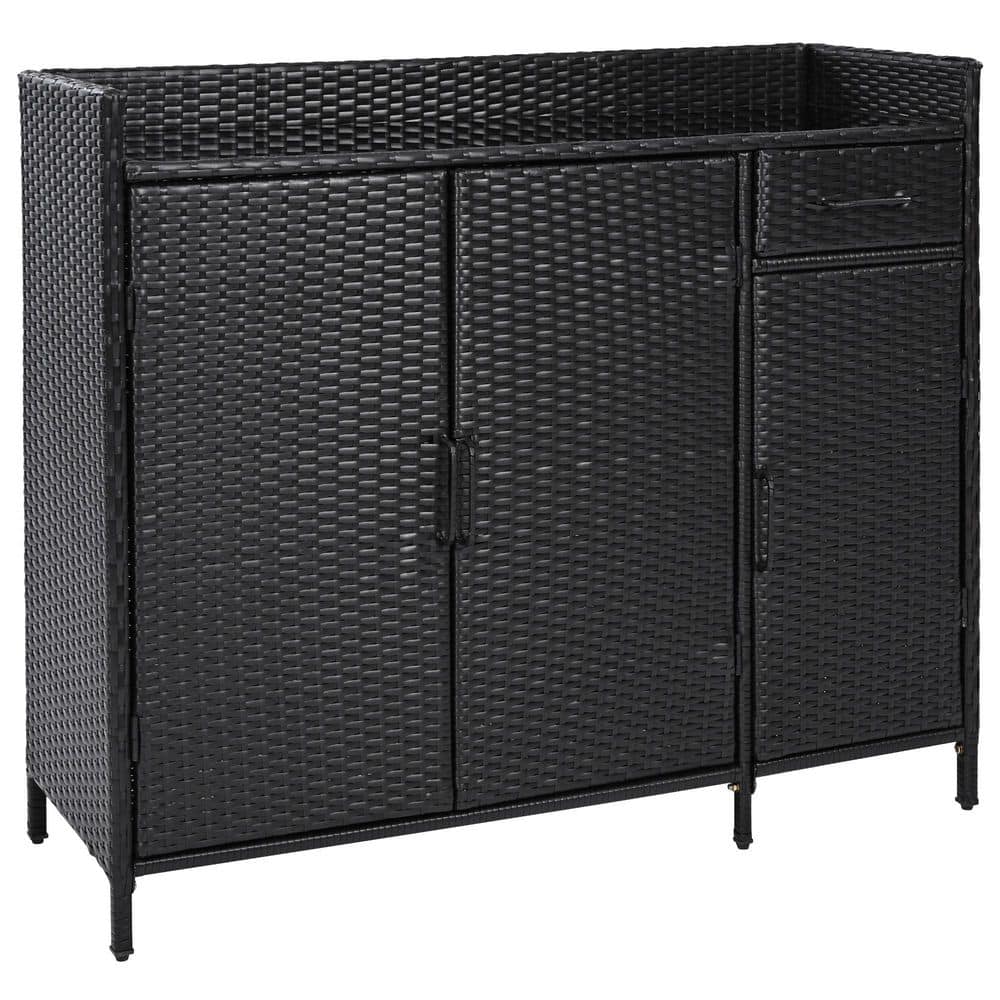 47.5 in. W x 15.8 in. D x 39.5 in. H Black Brown Wicker Outdoor Storage Cab
