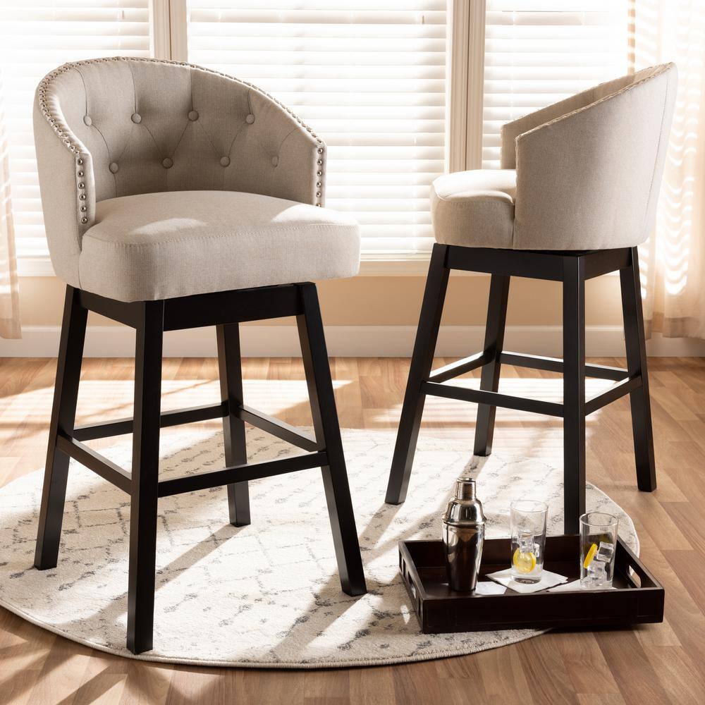 Theron 42" Brown Wood and Leather Swivel Barstool Set