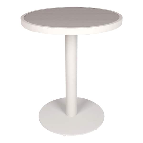 NewTechWood 23-5/8 in. Poly Aluminum Round Table with White Frame in Icelandic Smoke White