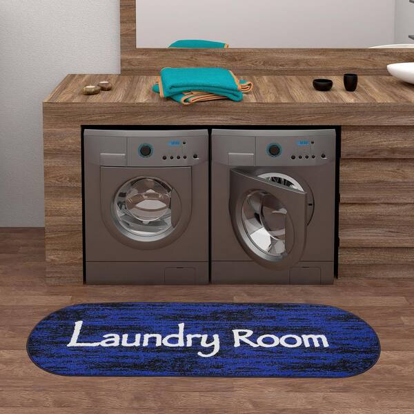 NEW Cute Long Brown Beige Blue Oval Style Laundry Room Non-Skid Floor Runner Mat