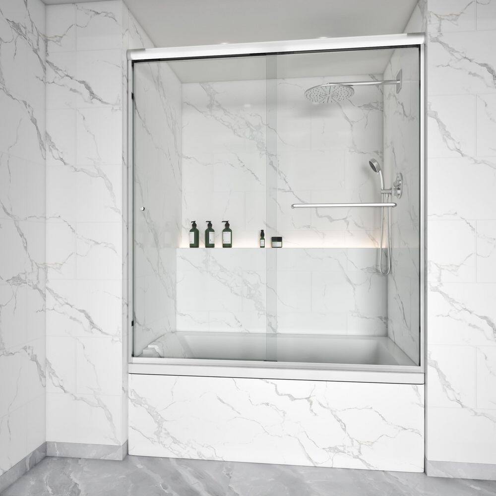 56-61 in. W x 66 in. H Double Sliding Framed Tub Door in Brushed Nickel with 1/4 in. Clear SGCC Tempered  Glass price history on PriceWatchPro