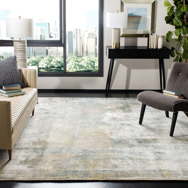 Mirage 8 ft. x 10 ft. Turquoise/Gray Marble Distressed Area Rug