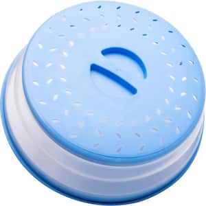 10.5 in. Collapsible Silicone Microwave Splatter Cover with Vents in Blue
