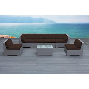 Ohana Gray 7-Piece Wicker Patio Seating Set with Supercrylic Brown Cushions
