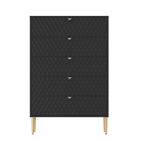 sumyeg Black 49.2 in. H Freestanding 5 Drawers Accent Storage Cabinet with Adjustable Foot Nails