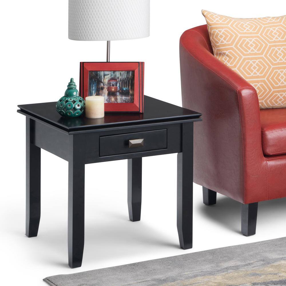 Artisan Square Black Solid Wood Side Table with Storage