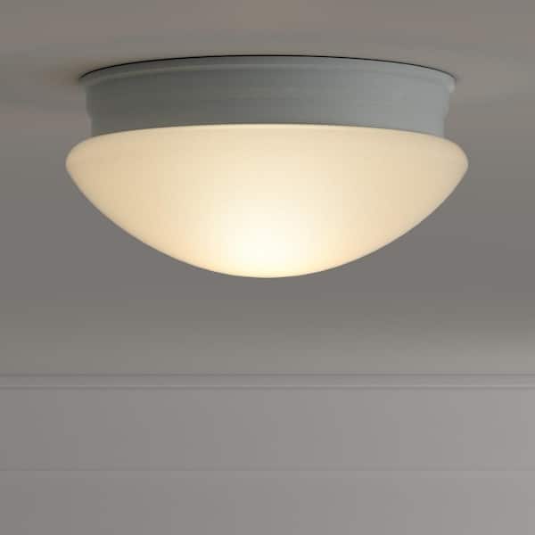 Commercial Electric 9 in. 120-Watt Equivalent White Integrated LED Mushroom Flush Mount with White Acrylic Shade