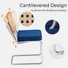 Infographic detailing the cantilevered design, flexibility, and stability of the chair.