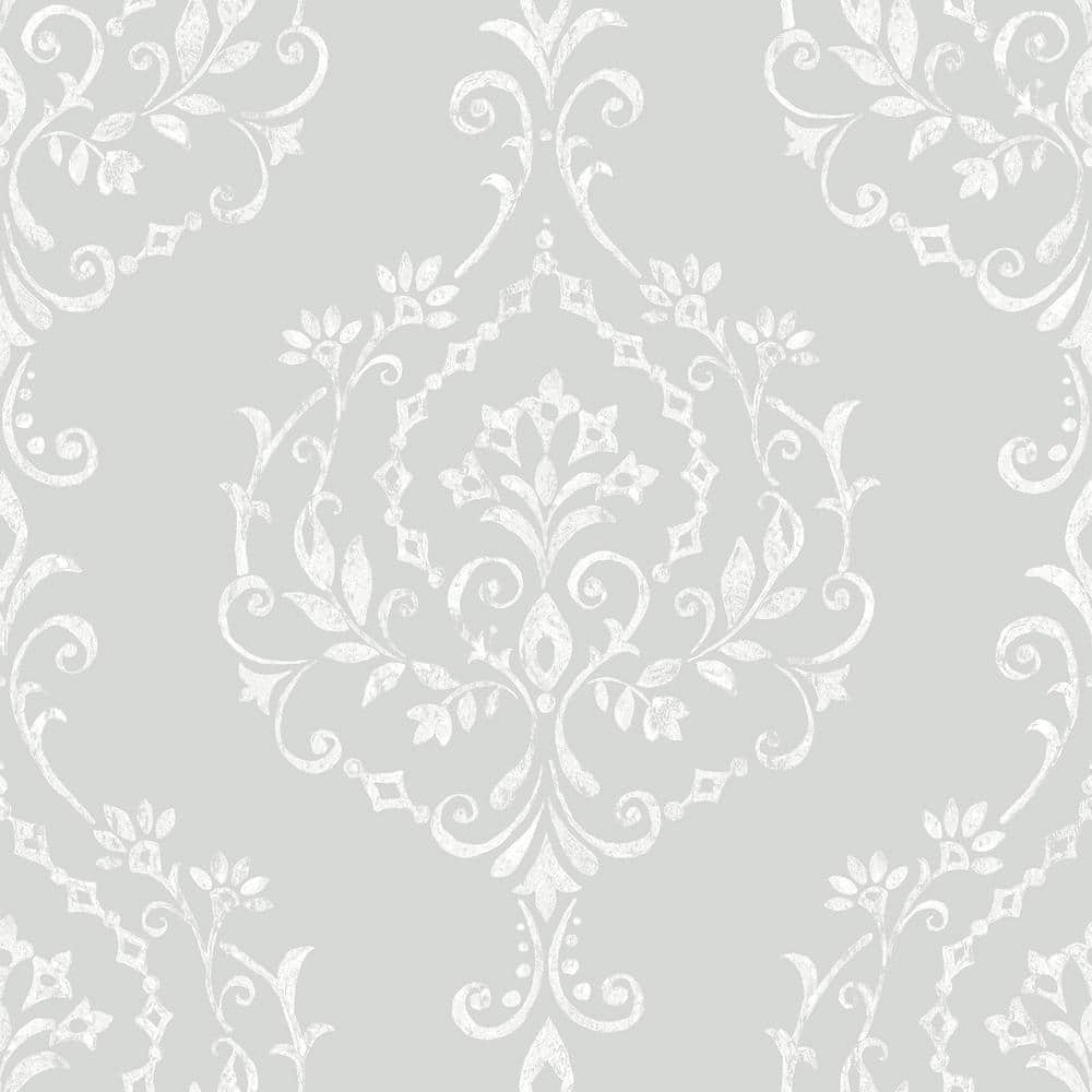 Grey Damask Self-Adhesive Repositionable Wallpaper Roll