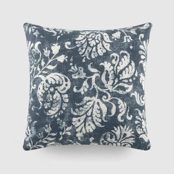 Distressed Floral Navy 100% Cotton Patterned 20 in. x 20 in. Decor Throw Pillow Cover