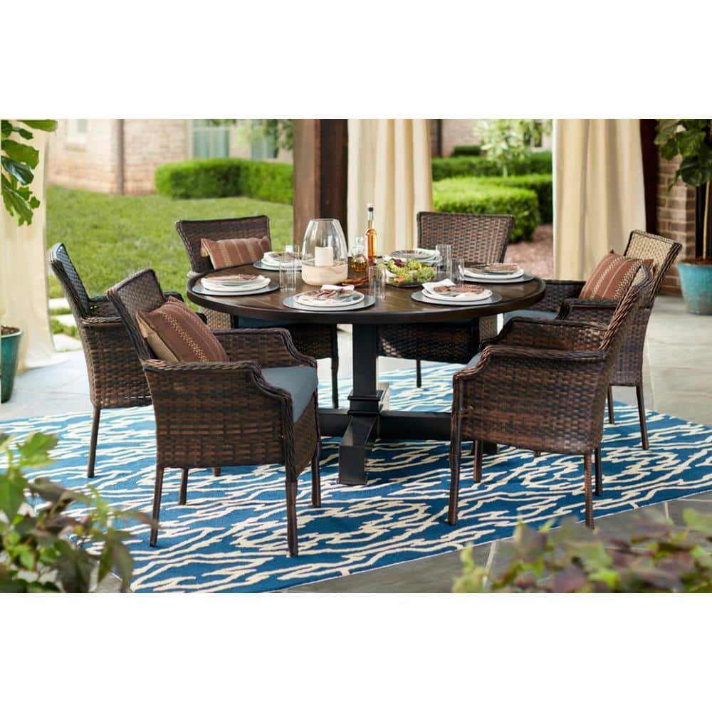 Hampton Bay Grayson Brown 7-Piece Wicker Round Outdoor Dining Set - Main Image