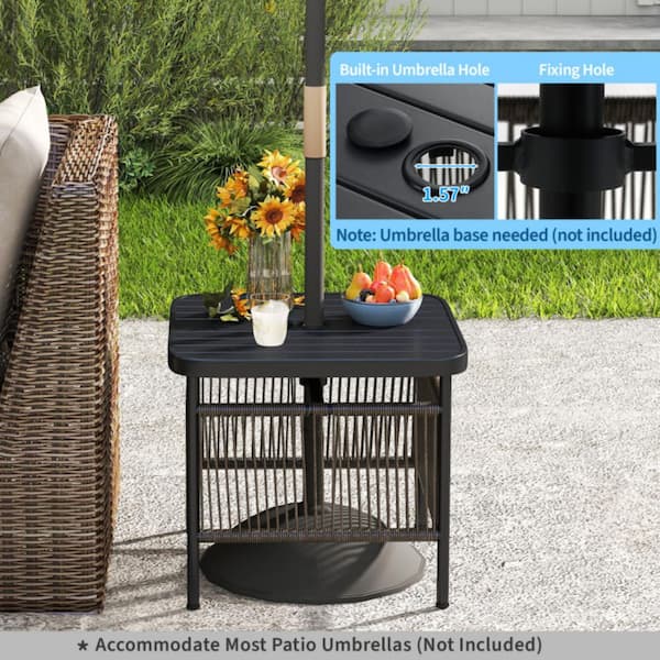 keter patio umbrella base table Outsunny 3-in-1 Outdoor Base, Coffee End Table, Planter Box Black Construction Crafted of All Sun-Ray 16.1-lb Black HDPE Plastic