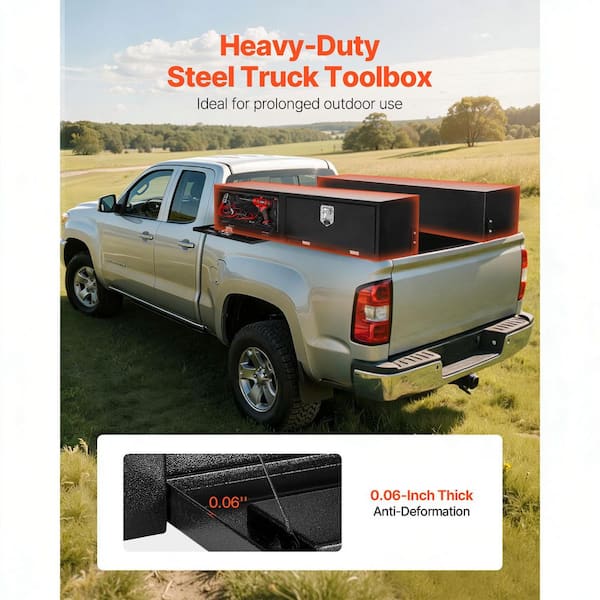 Top Mount Truck Tool Box in Carbon Steel, 72 in., Heavy Duty Lockable Storage Box with Dual Doors and Latch in Black