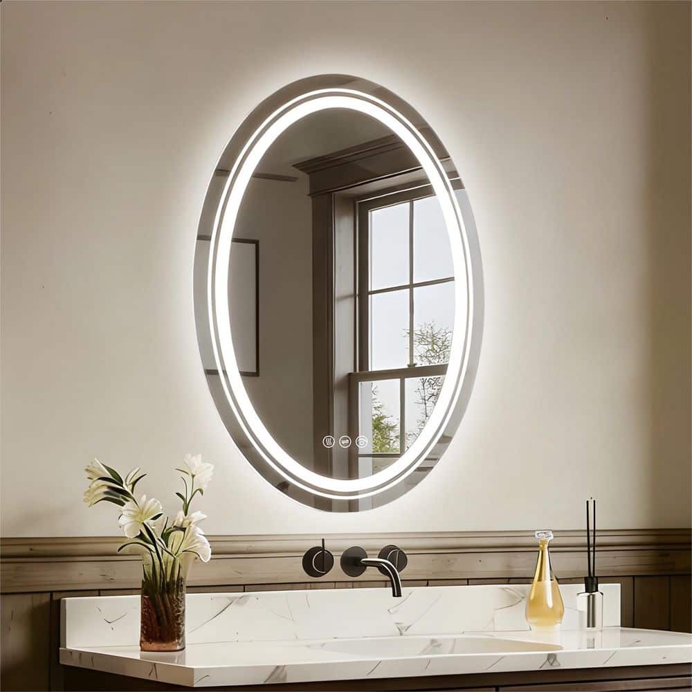 ONWITH 24 in. W x 32 in. H Oval Frameless LED Light Anti Fog Wall ...