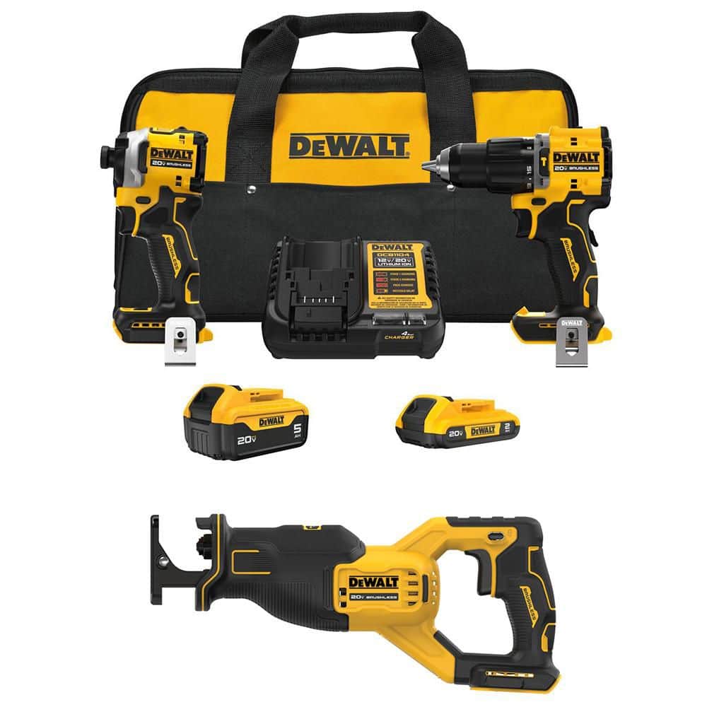 DEWALT ATOMIC 20-Volt Lithium-Ion Cordless 2-Tool Combo Kit and Brushless Recip Saw wi/ 5.0 Ah and 2.0 Ah Batteries and Charger (DCK200D1P1W382B)