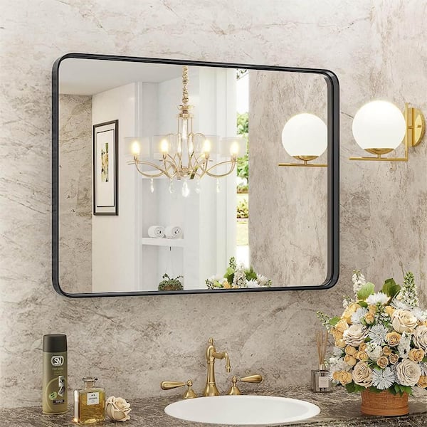 Blisstyle Black 30 in W x 40 in. H Farmhose Rectangle Glass Framed Mirror Wall Mirror Vanity Mirror