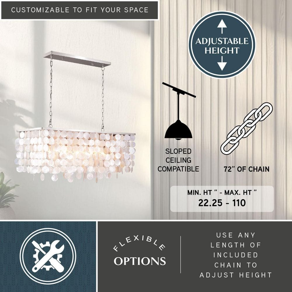 Elsa 36" Satin Nickel Glass Island Pendant Light