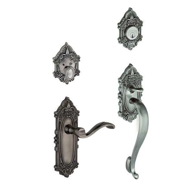 Grandeur Grande Victorian Single Cylinder Antique Pewter S-Grip Handleset with Left Handed Portofino Lever