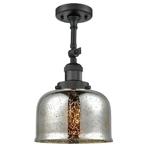Franklin Restoration Bell 8 in. 1-Light Matte Black Semi-Flush Mount with Silver Plated Mercury Glass Shade