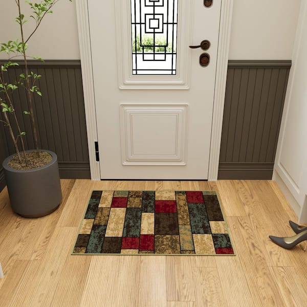 Ottohome Collection Non-Slip Rubberback Boxes Design 2x3 Indoor Entryway Mat, 2 ft. 3 in. x 3 ft., Multicolor
