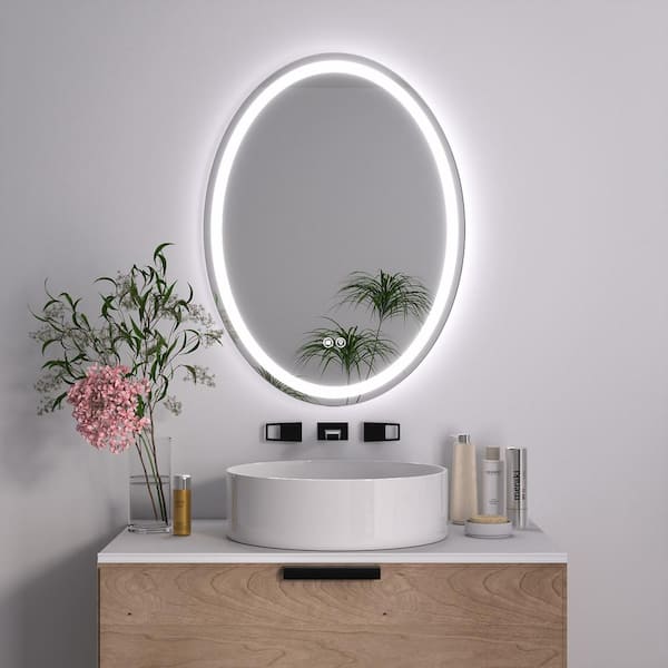 INSTER Luminous 24 in. W x 32 in. H Oval Frameless LED Mirror Dimmable ...