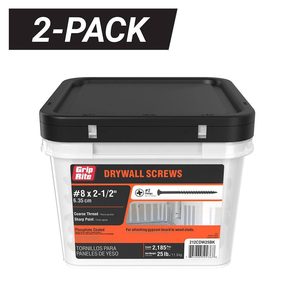 2-Pack #8 x 2-1/2 in. #2 Phillips Bugle Head Coarse Thread Drywall Screws (25 lb. / 4370-Piece) price history on PriceWatchPro